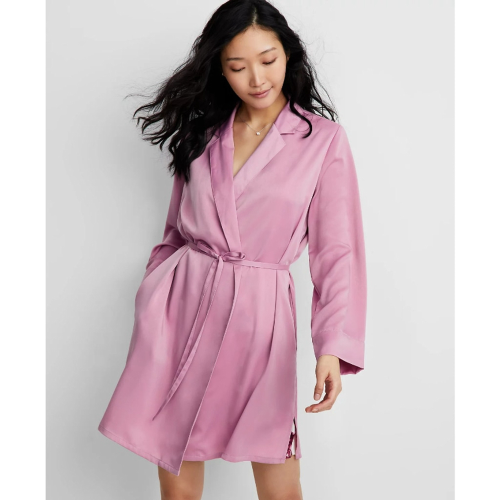 State of Day Women's Large Luxury Purple Crepe de Chine/ Satin Self-Tie Robe NWT
